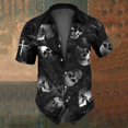 thumbnail image 3 of Camisas de calavera para hombre, camisas casuales de verano de manga corta para hombres, camisas de solapa vintage transpirables de gran tamaño para hombres y mujeres en blanco y negro, 3 of 4
