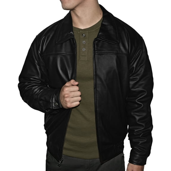Victory Outfitters Men's Genuine Quilted Lined Leather Banded Bottom Jacket - Black - 3XLT