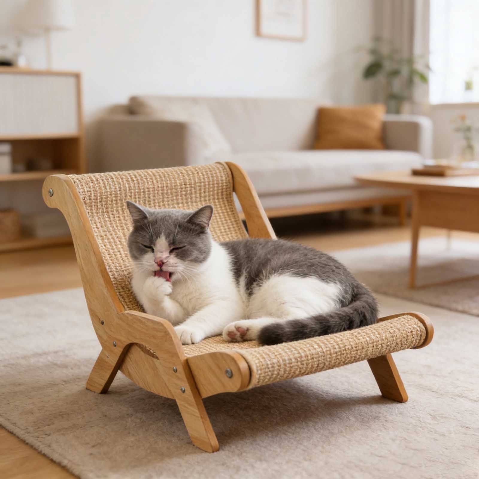 Cat Recliner Scraper Board, Free 1 Automatic Moving Pet Toy， 2026 New 2 in 1 Cats Scratcher Bed Scratch Resistant & Low Lint, Wooden Cats Sofa Bed with Replaceable Cat Scratching Suitable for Cats