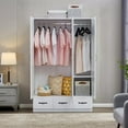 thumbnail image 2 of ModMakers 3-Door Wardrobe Armoire Closet with Mirror, Freestanding Wood Armoire Wardrobe Storage Cabinet with 3 Drawers & Hanging Robs, 2 of 9