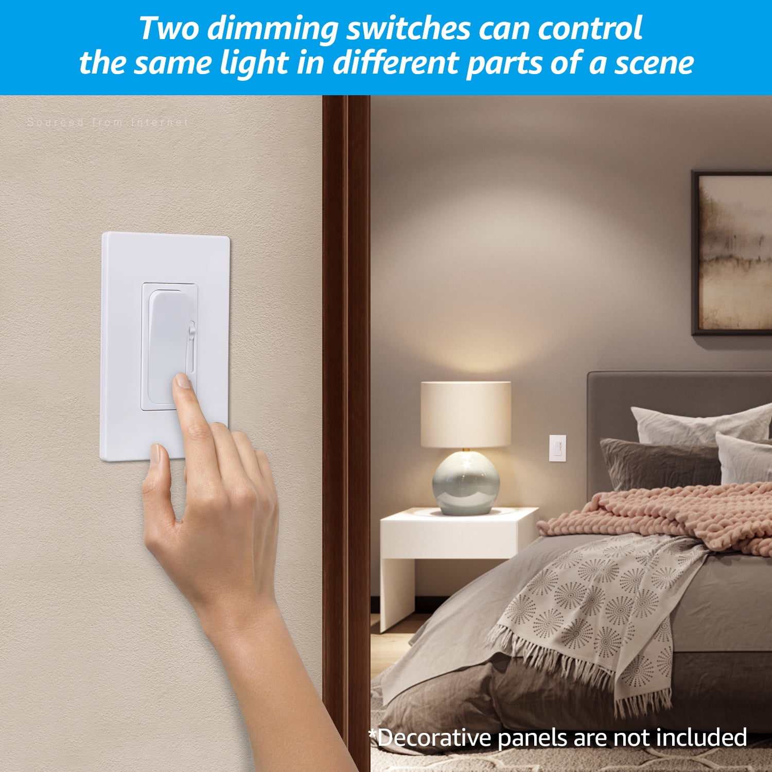 2 Pack Dimmer Switch for LED Bulbs, 3-Way & Single Pole, 200W LED and CFL Compatible, 600W Incandescent, Rocker Switch & Slide Dimmer 120V, White