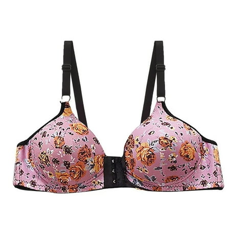 EHTMSAK Push Up Floral Print Bra for Women Bras None Underwire Brassiere Front Closure Breathable Push Up Sports Bras Watermelon Red 80