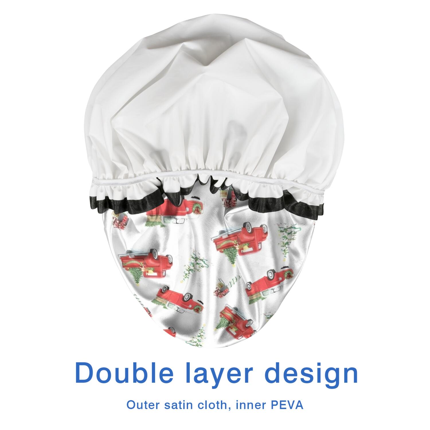 Shower Caps,Red Christmas Truck Pattern Waterproof Shower Cap for Women 4 Pieces,Double Reusable Hair Cover for Shower PEVA Elastic Stretch Hem