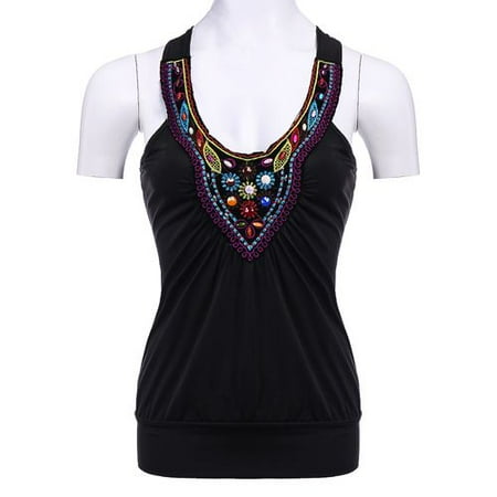 - SHOPFIVE Women Beaded Halter Top Blouse V Neck Sleeveless Vest Casual T Shirt Blouse