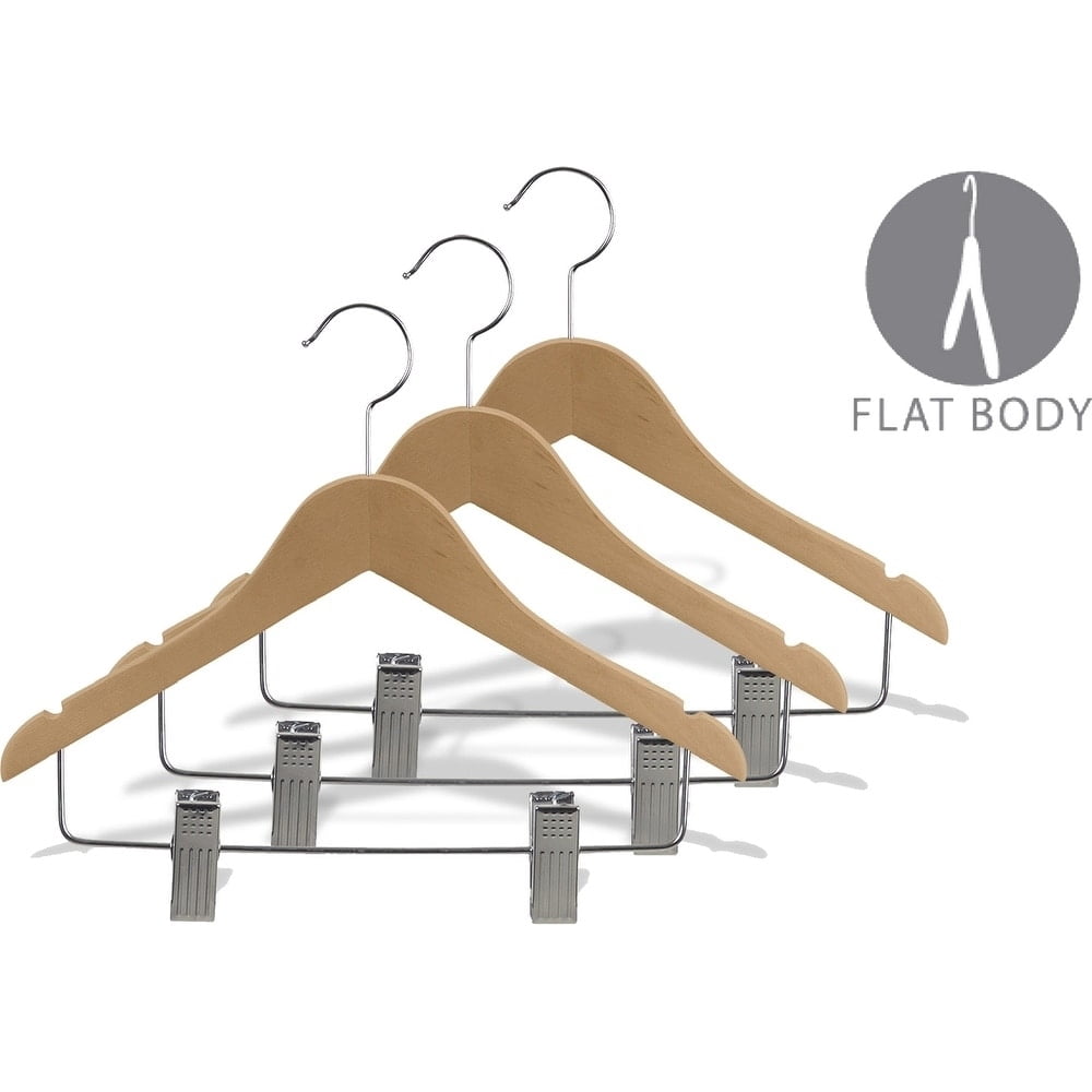 International Hanger Wooden Junior Combo Hanger, Natural Finish with Chrome Hardware, Box of 50