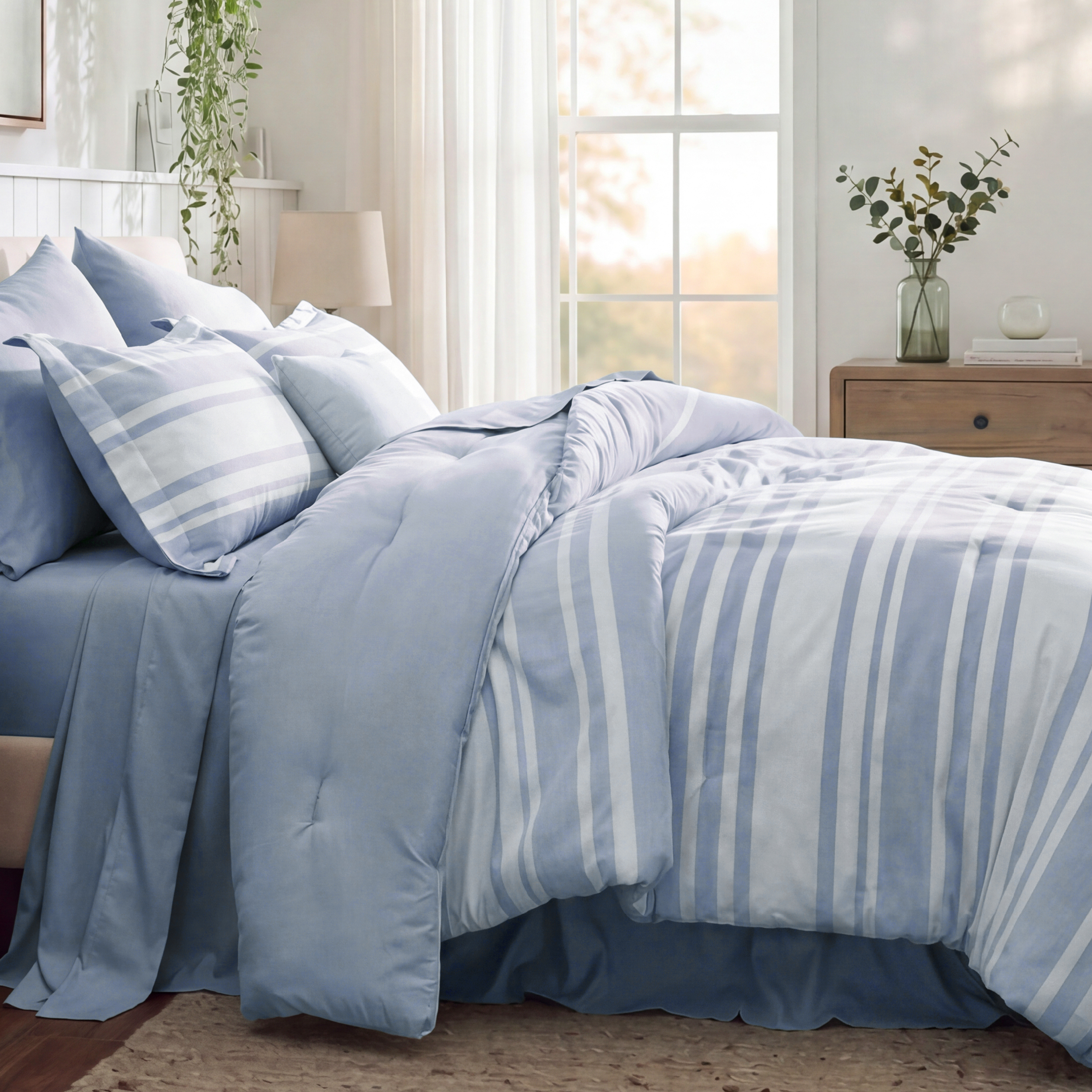 U by Bedsure Queen Comforter Set, 7-Piece, Blue Reversible photo 4
