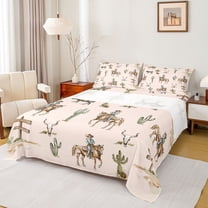 Castle Fairy Southwestern Cowboy 4pcs Bed Sheets for Kids Teens Adults,Botanical Cactus King Sheets,Western Theme Bull Skull Super Cozy Sheet Set,Ultra Soft Home Decor