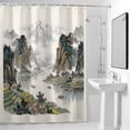 thumbnail image 2 of Green Mountain Stream Shower Curtain, Oriental Traditional Ink Painting Chinese Waterproof Shower Curtain Set with 12 Hooks Lightweight Bath Curtains Fabric Bathroom Decor 72x84 Inches, 2 of 9