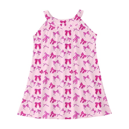 RTKFRFLM Dress for Girls Bow Knot Beach Swim Cover Up Summer Sleeveless Tank Dresses Flower Girl Dress 7-8 Years