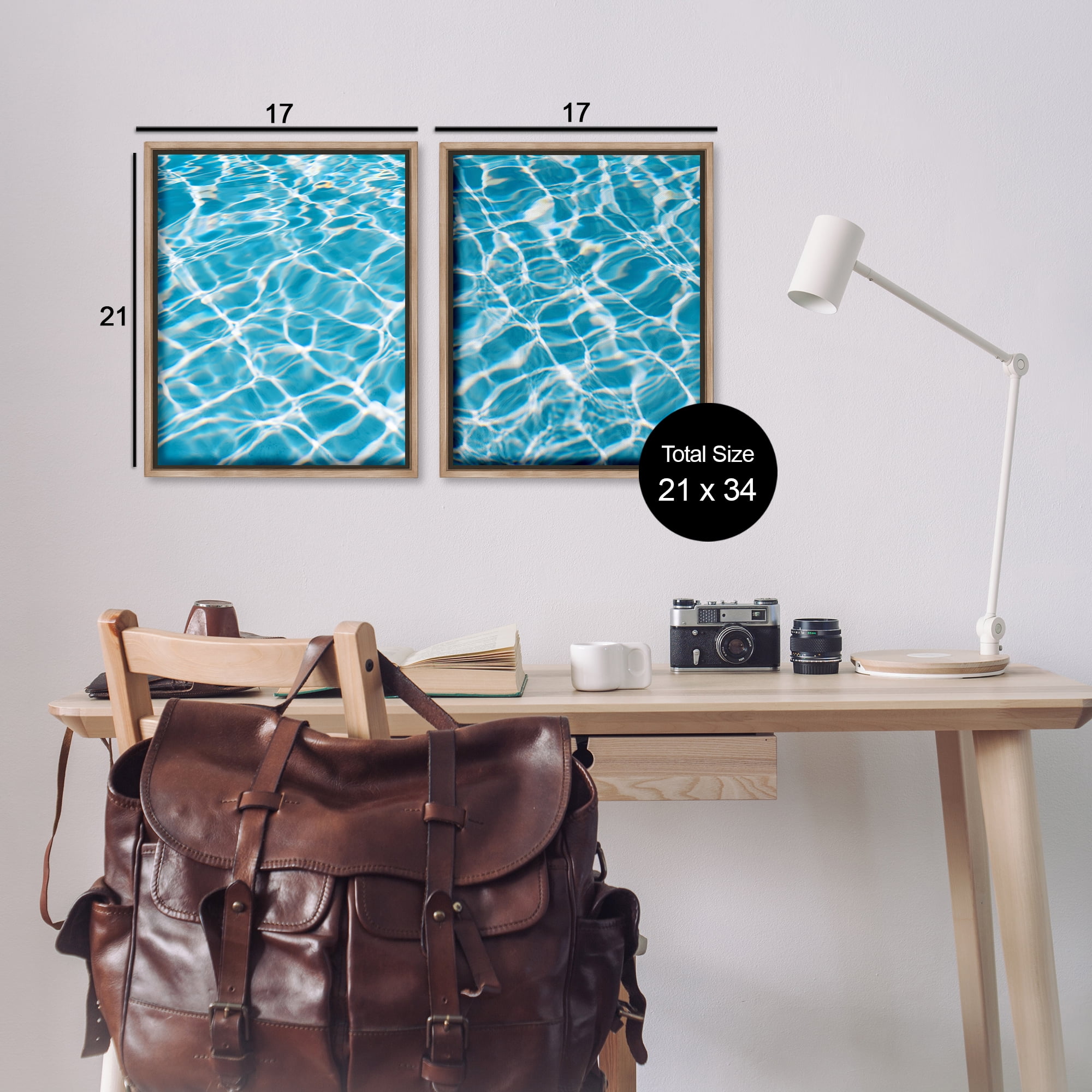 Stupell Industries Welcoming Pool Water Nautical & Beach Painting Brown Floater Framed Canvas Art Print Wall Art, 17 x 21, Set of 2