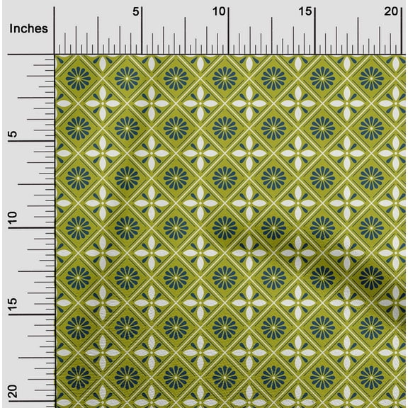 oneOone Cotton Silk Olive Green Fabric Floral & Tiles Moroccan Craft Projects Decor Fabric Printed By The Yard 42 Inch Wide