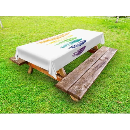 

Nature Outdoor Tablecloth Collection of Ink Drawing Style with Rainbow Feathers Natural Artwork Print Decorative Washable Fabric Picnic Tablecloth 58 X 104 Inches Red Green Purple by Ambesonne