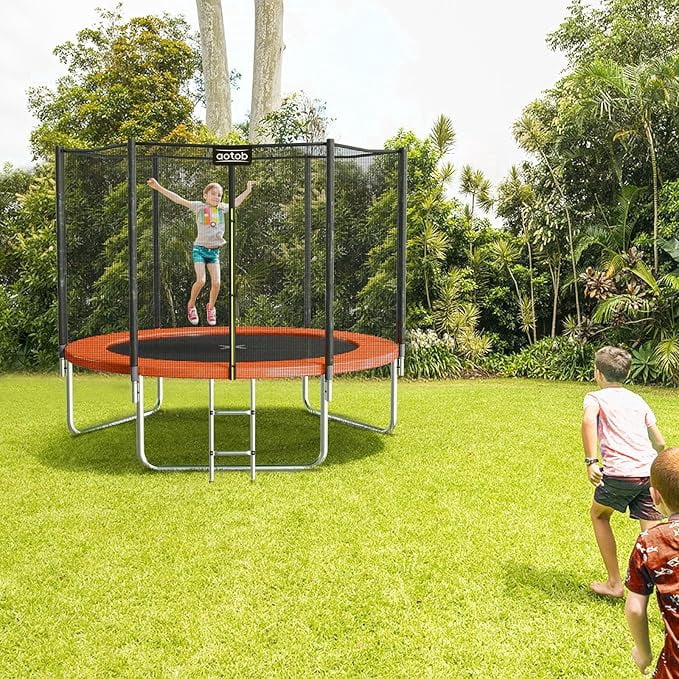 AOTOB 10FT Trampoline for Kids/Adults, Backyard 600 LBS Trampoline with Safety Enclosure Net/Ladder,Orange