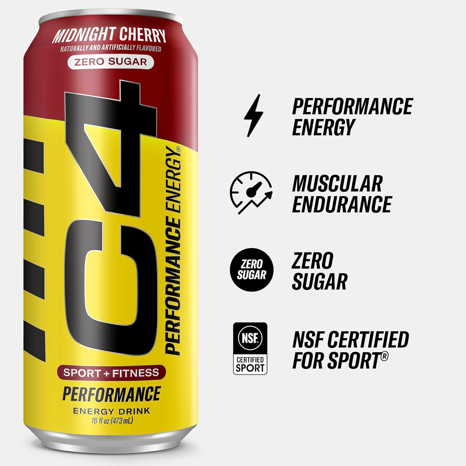 C4 Performance Energy Drink, Midnight Cherry, Zero Sugar, Carbonated, 16 fl oz Can (12 Pack)
