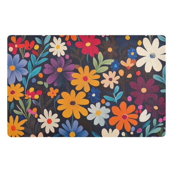 Yayeee Doormat for Indoor Entrance 32" x 20" Non Slippery Floor Rug, Bright Colorful Flowers Pattern