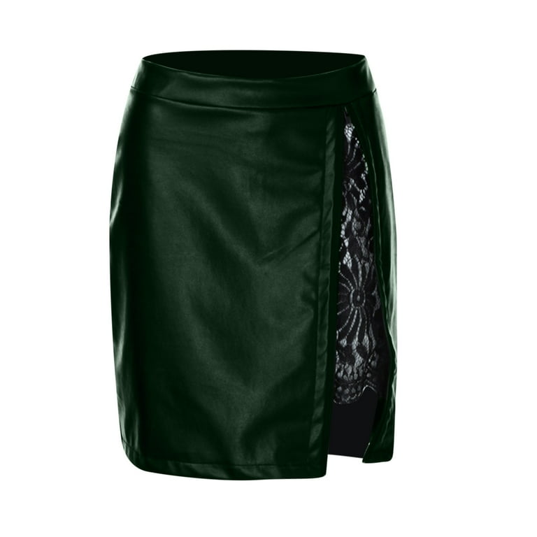ZVNAΖH Leather Skirts for Women, Women's Solid Color Lace Splicing