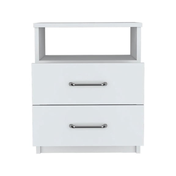HomeRoots 20 in. Two Drawer Faux Wood Nightstand, White