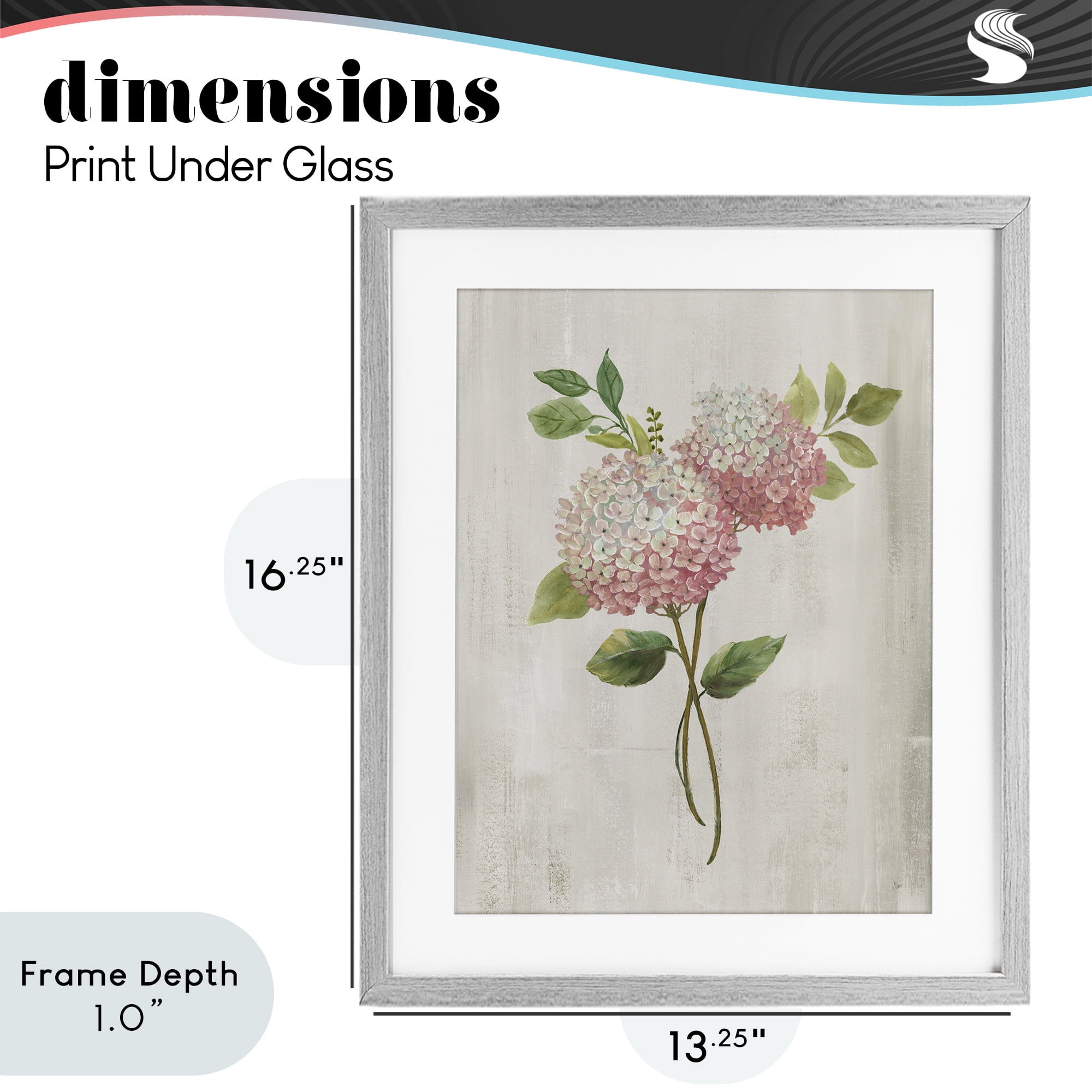 Stupell Industries Pink Hydrangea Paired Stems Gray Framed Print Under Glass, design by Nan