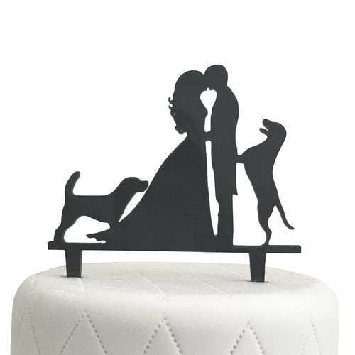 Le Prise Bride, Groom and Two Dogs Silhouette Acrylic Cake Topper