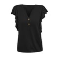 thumbnail image 1 of Gibobby Camiseta de Manga Corta con Cuello en V Las la moda del verano rematan la camiseta ocasional del color sólido las mangas la colmena del cuello en V(Negro,G), 1 of 5