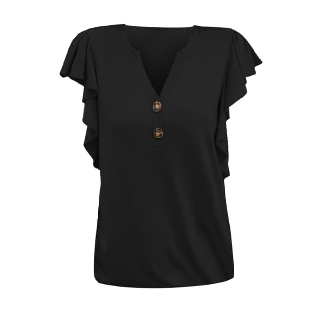 Gibobby Camiseta de Manga Corta con Cuello en V Las la moda del verano rematan la camiseta ocasional del color sólido las mangas la colmena del cuello en V(Negro,G)