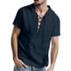 thumbnail image 1 of Camisas Para Hombre Camiseta de manga corta con cordón y capucha Vintage de lino y algodón para viajes de ocio de primavera y verano para hombre (Navy, XL), 1 of 7