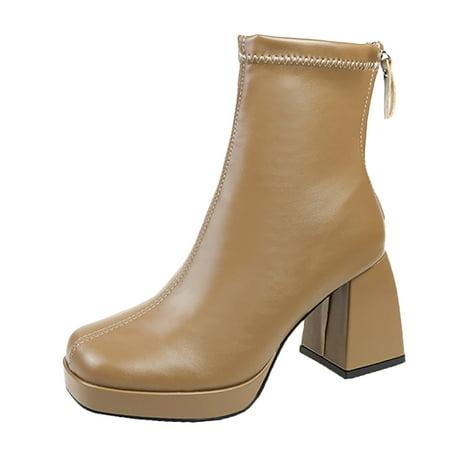 

fvwitlyh Boots for Women Knee Boots for Women Wide Calf Heel Fashion Women Artificial Leather Solid Color Autumn Thick Tan Boots Women Mid Calf