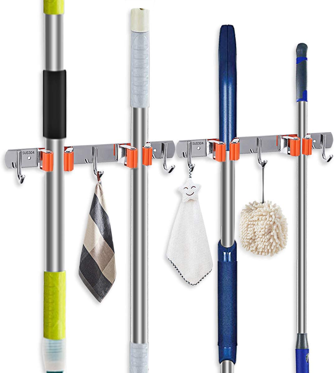 2 Pack Broom Holder Wall Mount Stainless Steel Wall Mounted Storage