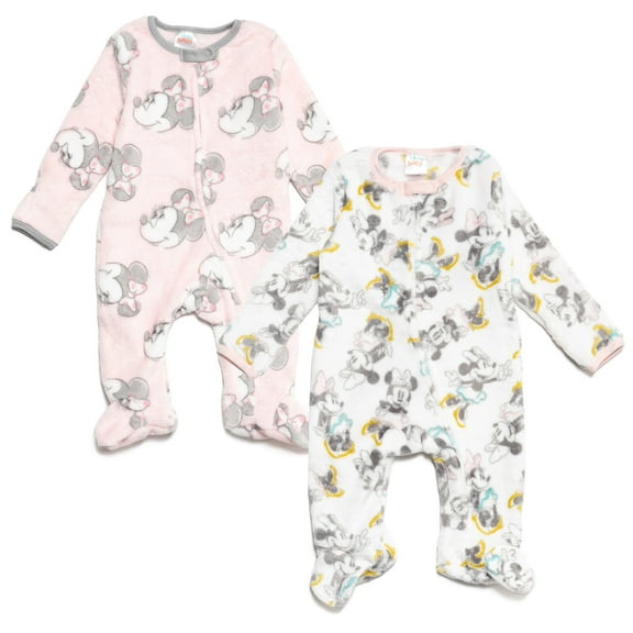 Disney Minnie Mouse Baby Girls' Fleece Footed Sleep N Play Pink White