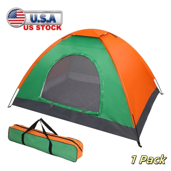 Tcbosik 2-Person Outdoor Camping Tent with Carrying Bag, Waterproof Dome Tent with Pegs and Cords for Camping, Beach, Backpacking, Hiking, Orange & Green
