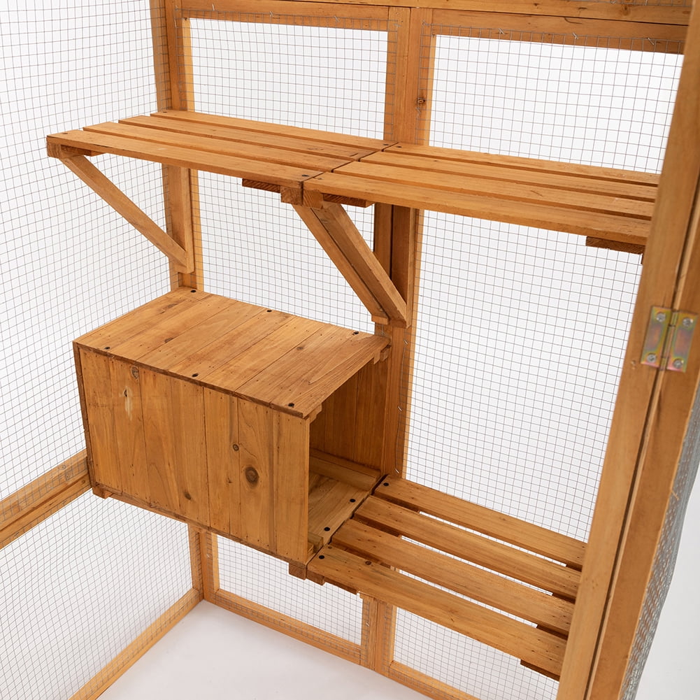 Kadyn Wooden Outdoor Cat Cage, Wooden Indoor Outdoor Cat Cage, Large Wooden Cat Cage with Top Sun Panel, Perch, Sleeping Box, Large Cat House with Perch, Orange Kadyn Wooden Outdoor Cat Cage, Wooden Indoor Outdoor Cat Cage, Large Wooden Cat Cage with Top Sun Panel, Perch, Sleeping Box, Large Cat House with Perch, Orange