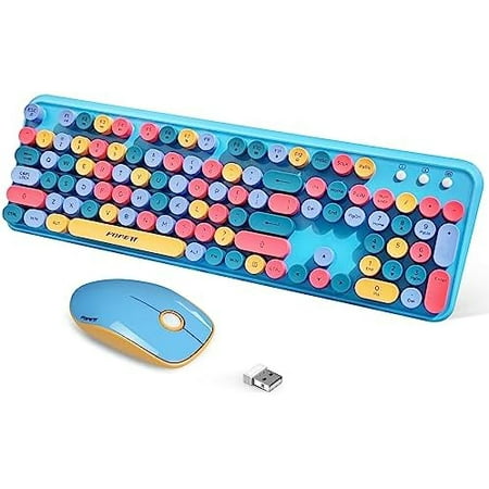 2.4GHz Wireless Keyboard and Mouse Set with Switch Button – Full-Size Keyboard – Compatible for Windows/Laptop/PC/Notebook/Smart TV and More – Blue Colorful