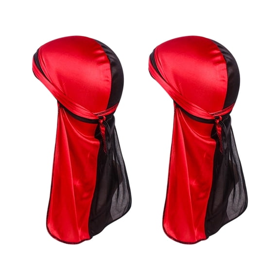 2Pcs Fashion Turban Hat Unisex Long Tail Durag Pirate Hat Fashion Headwraps Cap For Sports And Casual Wear