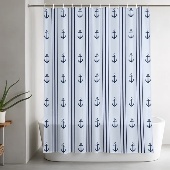 Shower Curtains for Bathroom-36"x72",Nautical Anchor Seamless Waterproof Bath Curtain Grommet Shower Curtain Set with Hooks,