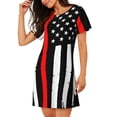 thumbnail image 2 of Balery Firefighters USA Flag Camisón de manga corta con cuello redondo para mujer, cómodo y elegante., 2 of 6
