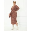 ELOQUII Elements Women's Plus Size Animal Print Midi Dress with Tie Waist