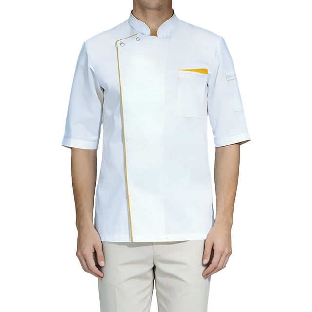 Nokdvo Mens Chef Coats Trendy Button Breathable Long Sleeve Coat Spring Summer Loose Fit Uniform with Pockets,White 2XL