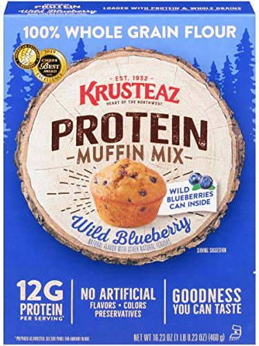 Krusteaz Protein Muffin Mix, Wild Blueberry - 100% Whole Grain Flour - No Artificial Flavors, Colors Or Preservatives - 16.23 Oz (Pack Of 2)
