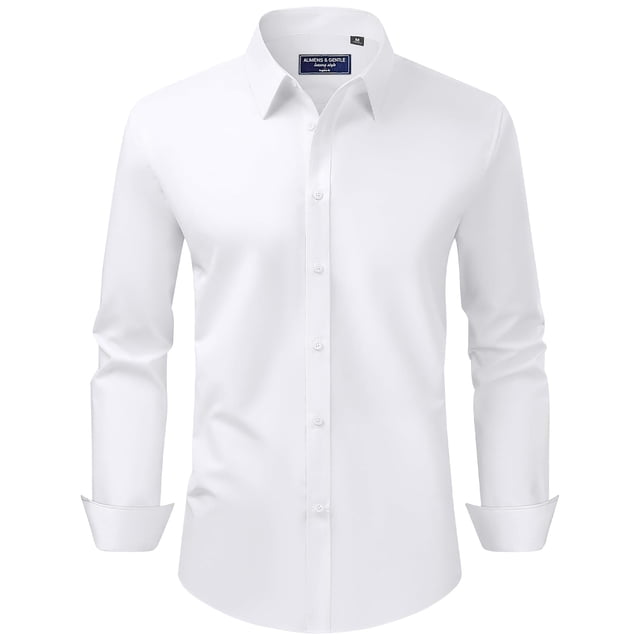Camisa de vestir para hombre Alimens & Gentle, corte regular, elástica, blanca