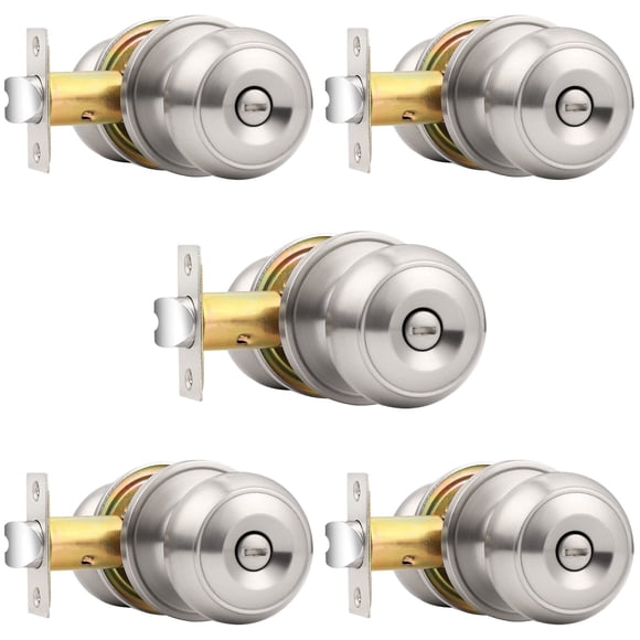 Juego de pomos para cama o baño Probrico de níquel cepillado para puerta, paquete de 5