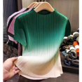 thumbnail image 2 of Camiseta plisada de mujer Miyake con hombros caídos y degradados, camiseta holgada de moda japonesa para mujer, novedad de verano 2024, 2 of 4