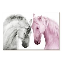 Elephant Stock Couple Of Horses Wall Art - Horizontal Canvas Wall Art - Living Room Wall Decor - Animal Canvas - Pink And White Decor - 12" x 8"