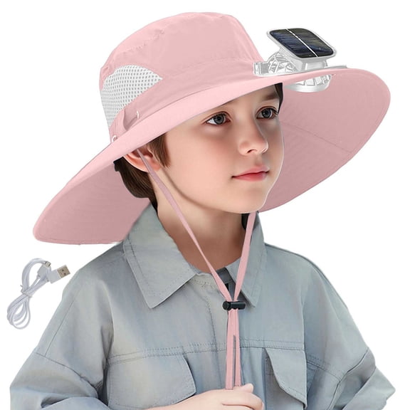 ZToonmas 1-12Y Kids' Solar Fan Sun Hat UPF50 Wide Brim Cooling Cap USB Rechargeable Outdoor Sun Protection Hat