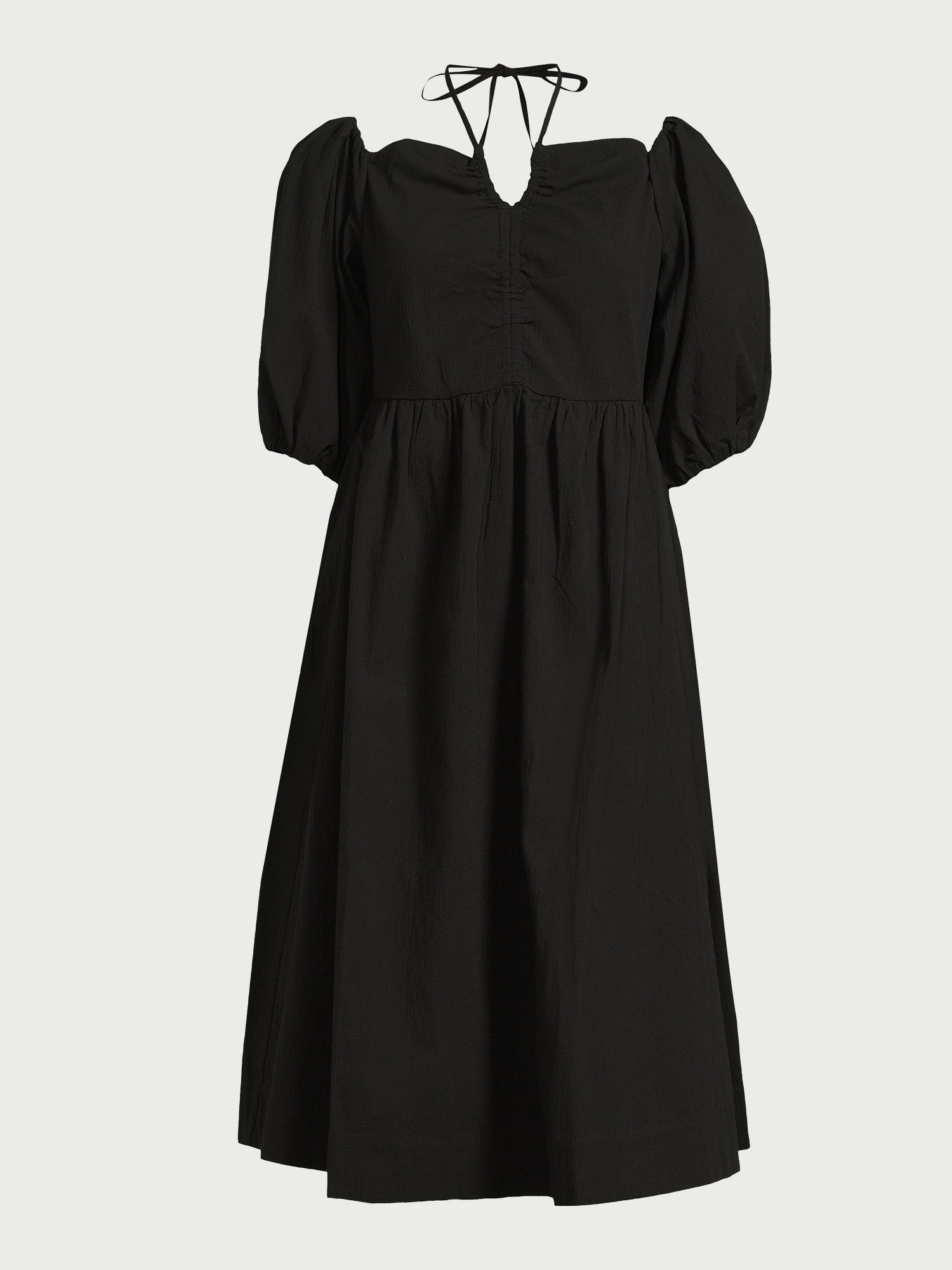 Free Assembly Women's Ruched Halter Dress with Puff Sleeves, Sizes XS-XXL -  Walmart.com