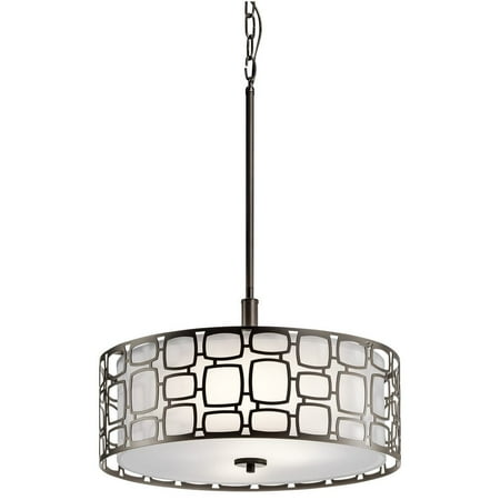 - Aztec Lighting Transitional Olde Bronze Steel/Glass/Fabric 3-light Pendant