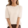 thumbnail image 4 of Womens Short Sleeve Sweaters Crew Neck Knit Short Sleeve Tops Plain Summer Sweaters Lightweight Sweater Shirts Solid Knit Sweater Shirts Summer Knit Pullover Tops Dressy Casual Blouse Beige Xxl, 4 of 9