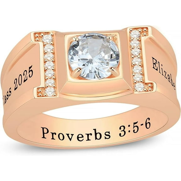 Ccjcinata Personalized Customizable university class rings for high school for men graduation class rings for men (Sterling Silver - Rose Gold Plated)