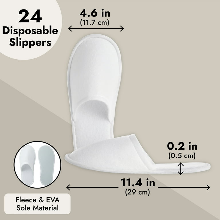 24 Pairs Disposable House Slippers for Guests - Bulk Slipper Pack for Hotel,  Spa, Travel, Shoeless Home, White Closed Toe (US Men Size 10, Women 11) 
