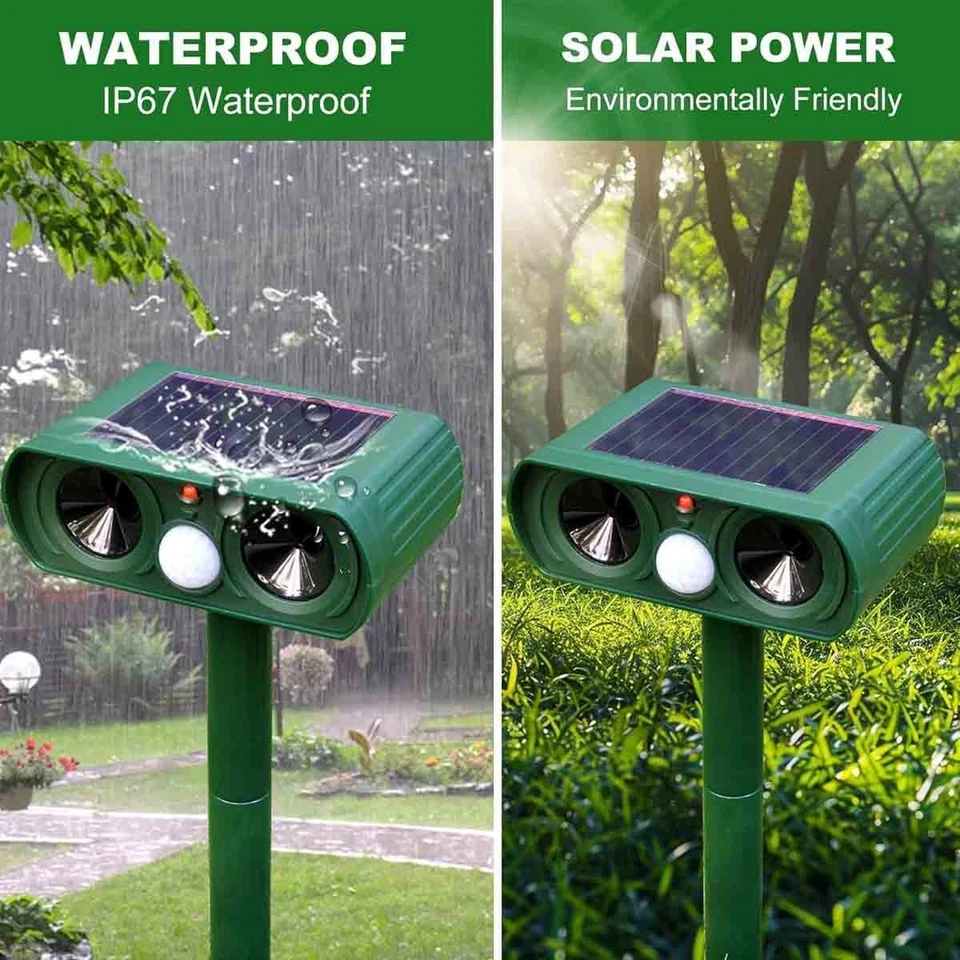 Solar Ultrasonic Animal Repellent Dog Skunk Deer Raccoon For Garden Farm Yard