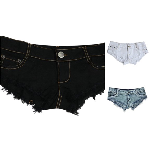 Rggeeun Women Shorts Summer Retro Washed Denim Distressed Elastic Waist Hot Pants Front Button Lightweight Slim Fit for Outdoor Activities Relaxed Bottoms,Black,S